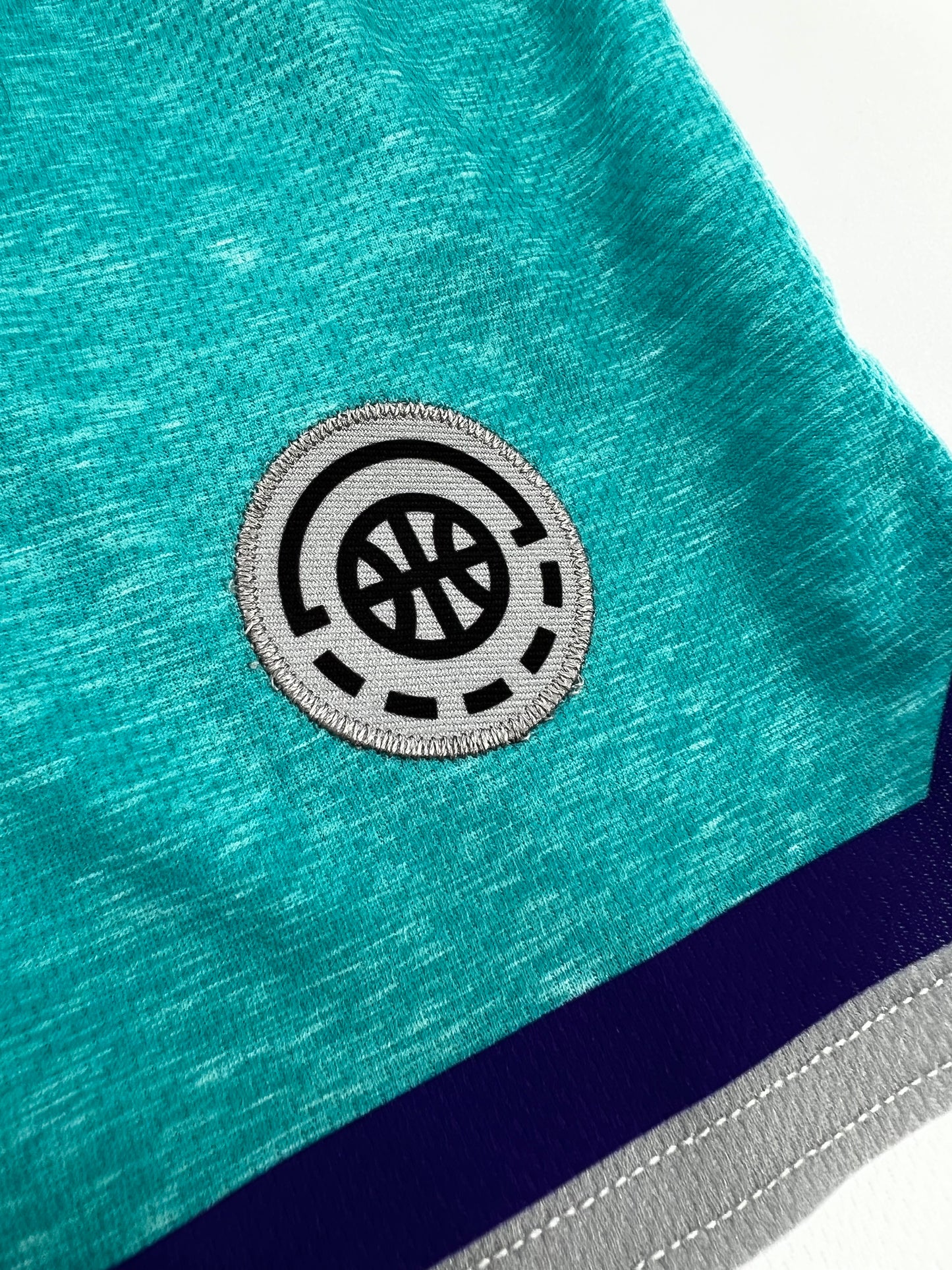 Shirts & Skins OG Stripe Heather Short (Teal Heather/Purple/Grey) Close-up