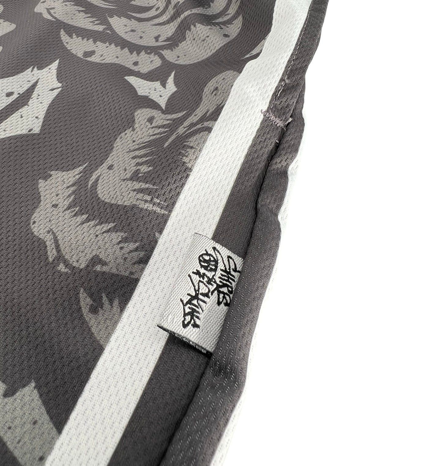 Shirts & Skins OG Side Stripe Rose Short (Graphite/White) Close-up Label